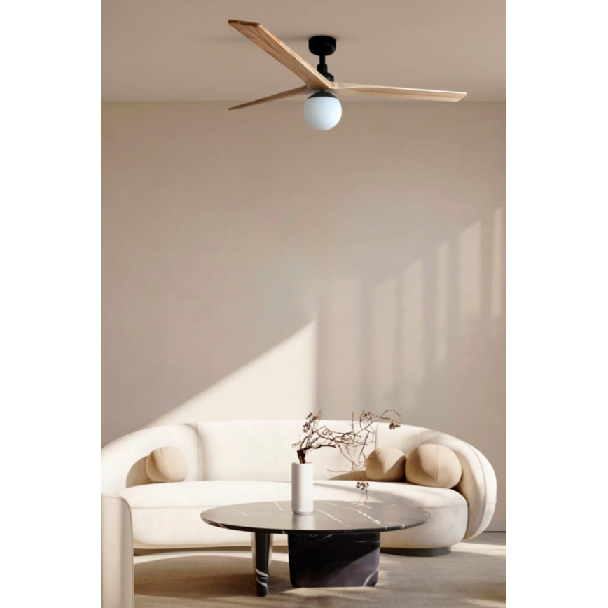 FARO 34282-11L - Ανεμιστήρας οροφής KLIM L 1xE27/15W/230V ξύλο/μαύρο διάμετρος 150 cm + τηλεχειριστήριο