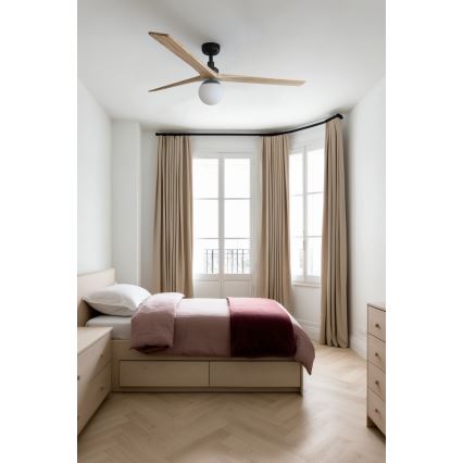 FARO 34282WT-11L - Ανεμιστήρας οροφής KLIM L 1xE27/15W/230V ξύλο/μαύρο διάμετρος 150 cm Wi-Fi Tuya + τηλεχειριστήριο