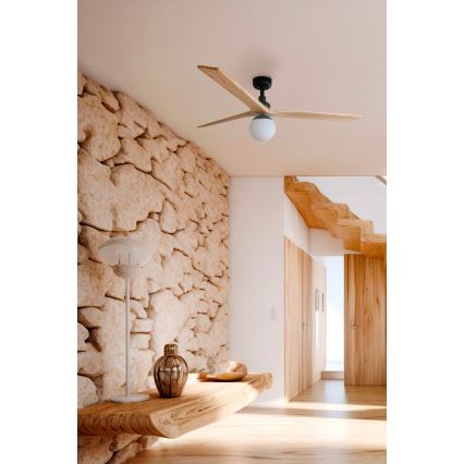 FARO 34283-11L - Ανεμιστήρας οροφής KLIM M 1xE27/15W/230V πεύκο/μαύρο διάμετρος 125 cm + τηλεχειριστήριο