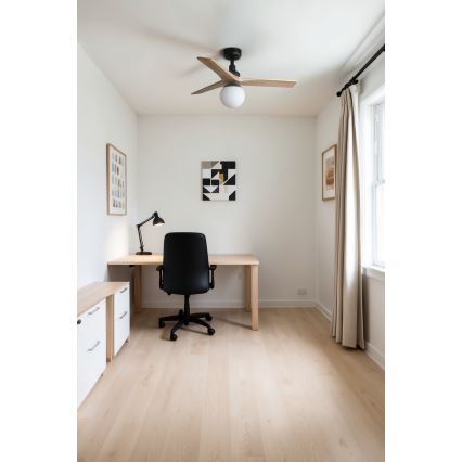 FARO 34284-11L - Ανεμιστήρας οροφής KLIM S 1xE27/15W/230V πεύκο/μαύρο διάμετρος 92,5 cm + τηλεχειριστήριο