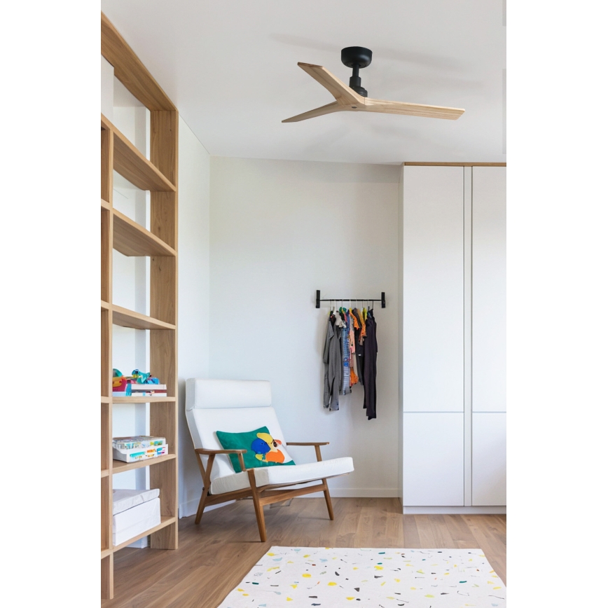 FARO 34284 - Ανεμιστήρας οροφής KLIM S πεύκο/μαύρο διάμετρος 92,5 cm + τηλεχειριστήριο