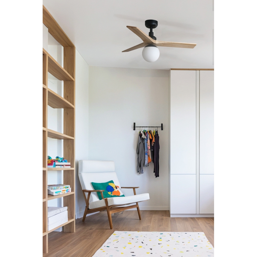 FARO 34284WT-11L - Οροφής ανεμιστήρας KLIM S 1xE27/15W/230V πεύκο/μαύρο διάμετρος 92,5 εκ. Wi-Fi Tuya + τηλεχειριστήριο