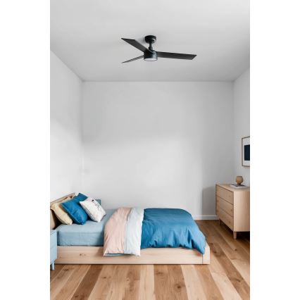 FARO 34296WT-1TW - Ανεμιστήρας οροφής LED Dimmable RUDDER S LED/18W/230V 2700/4350/6000K μαύρο/καφέ διάμετρος 106 cm Wi-Fi Tuya + τηλεχειριστήριο