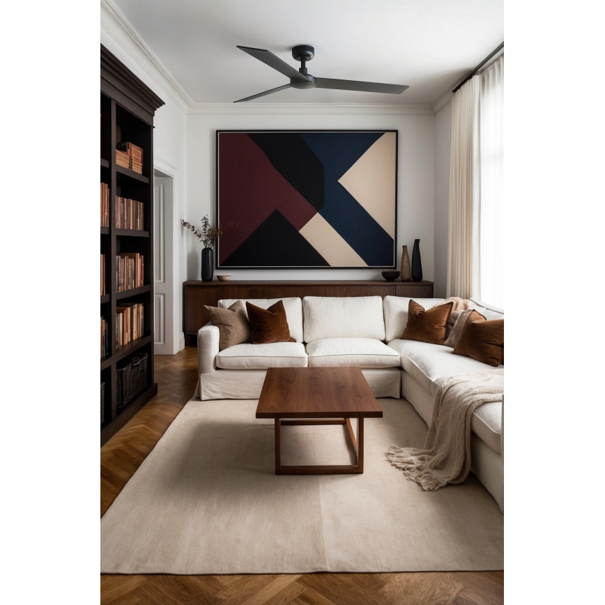 FARO 34298WT - Ανεμιστήρας οροφής RUDDER L μαύρο/βέγκε διάμετρος 132 cm Wi-Fi Tuya + τηλεχειριστήριο