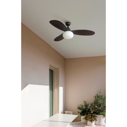 FARO 34301-11L - Ανεμιστήρας οροφής PALMA 1xE27/15W/230V καφέ διάμετρος 129 cm IP44 + τηλεχειριστήριο