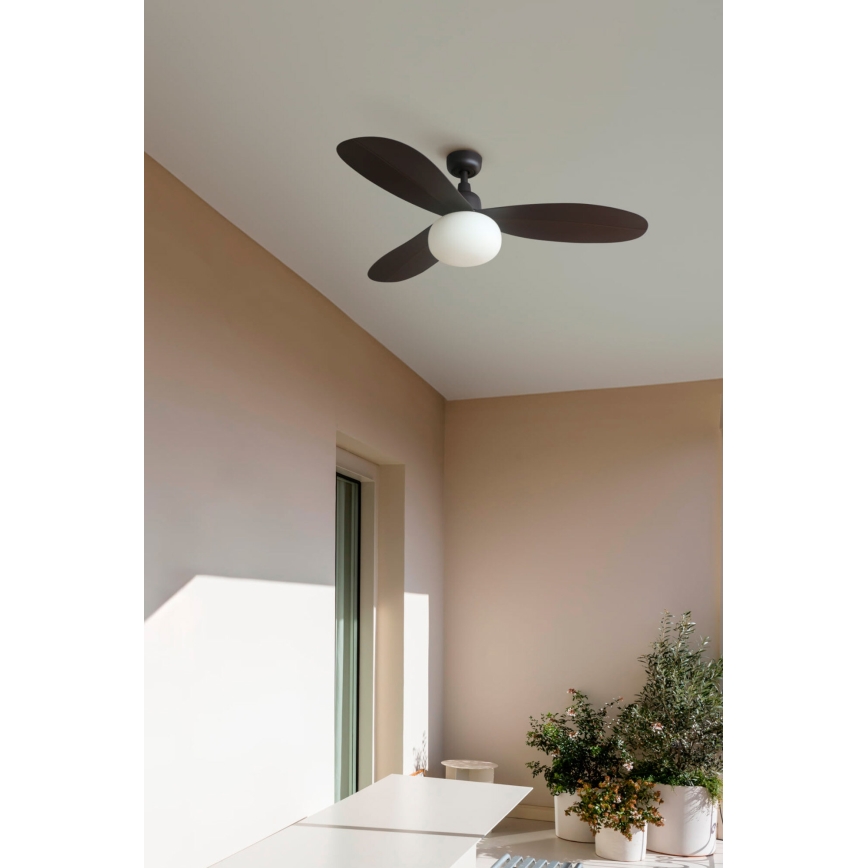 FARO 34301-11L - Ανεμιστήρας οροφής PALMA 1xE27/15W/230V καφέ διάμετρος 129 cm IP44 + τηλεχειριστήριο