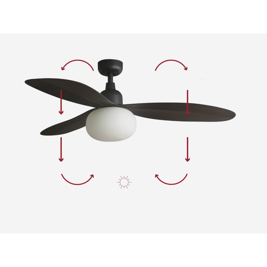 FARO 34301-11L - Ανεμιστήρας οροφής PALMA 1xE27/15W/230V καφέ διάμετρος 129 cm IP44 + τηλεχειριστήριο
