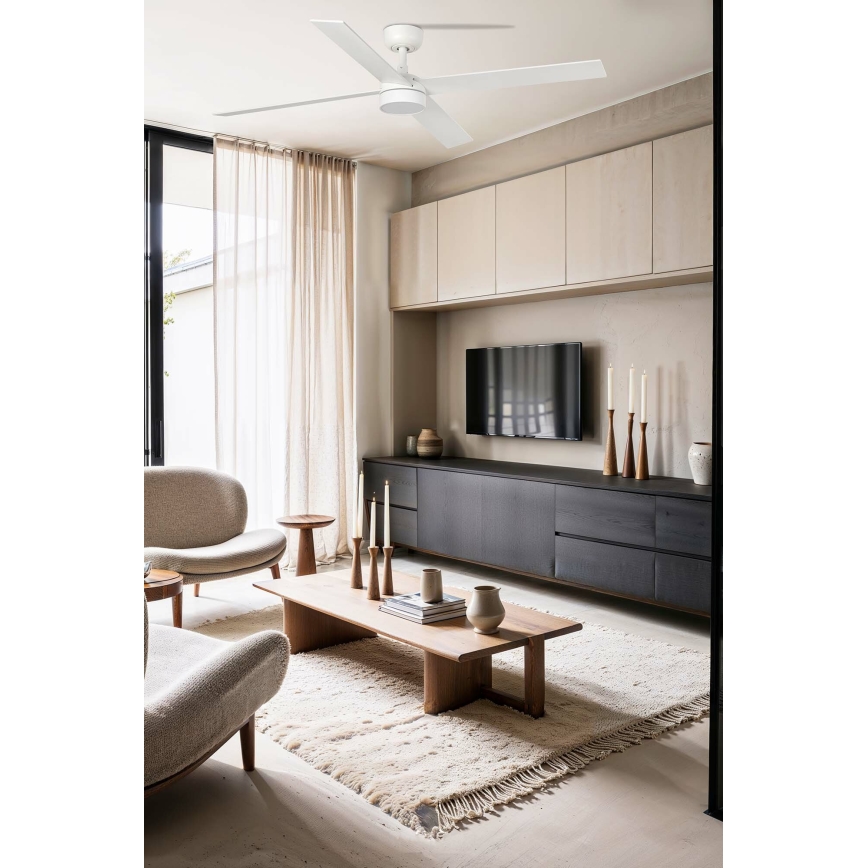 FARO 34355-1TW - Ανεμιστήρας οροφής LED Dimmable RUDDER L LED/20W/230V λευκό/μπεζ διάμετρος 132 cm + τηλεχειριστήριο