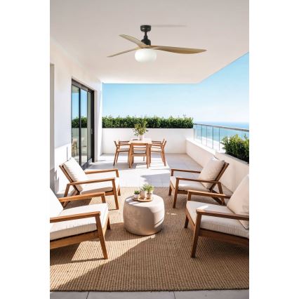 FARO 34360WT-11L - Ανεμιστήρας οροφής OUTWOOD L 1xE27/15W/230V καφέ/μαύρο διάμετρος 150 cm Wi-Fi Tuya IP44 + τηλεχειριστήριο