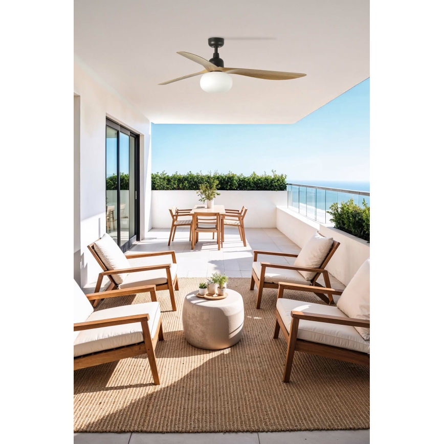 FARO 34360WT-11L - Ανεμιστήρας οροφής OUTWOOD L 1xE27/15W/230V καφέ/μαύρο διάμετρος 150 cm Wi-Fi Tuya IP44 + τηλεχειριστήριο