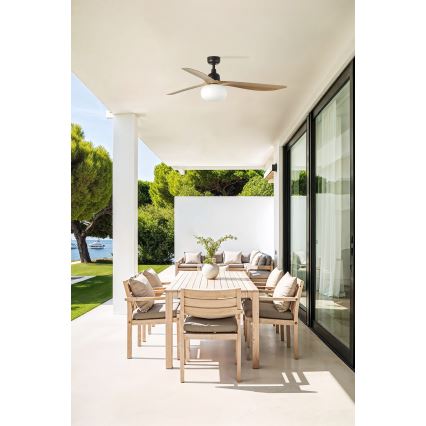 FARO 34360WT-11L - Ανεμιστήρας οροφής OUTWOOD L 1xE27/15W/230V καφέ/μαύρο διάμετρος 150 cm Wi-Fi Tuya IP44 + τηλεχειριστήριο