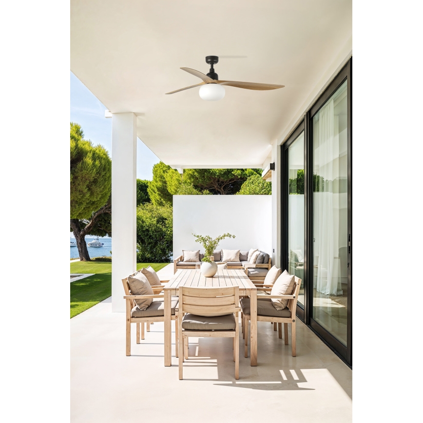 FARO 34360WT-11L - Ανεμιστήρας οροφής OUTWOOD L 1xE27/15W/230V καφέ/μαύρο διάμετρος 150 cm Wi-Fi Tuya IP44 + τηλεχειριστήριο