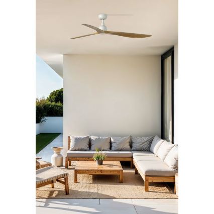 FARO 34361 - Ανεμιστήρας οροφής OUTWOOD L καφέ/λευκό διάμετρος 150 cm IP44 + τηλεχειριστήριο