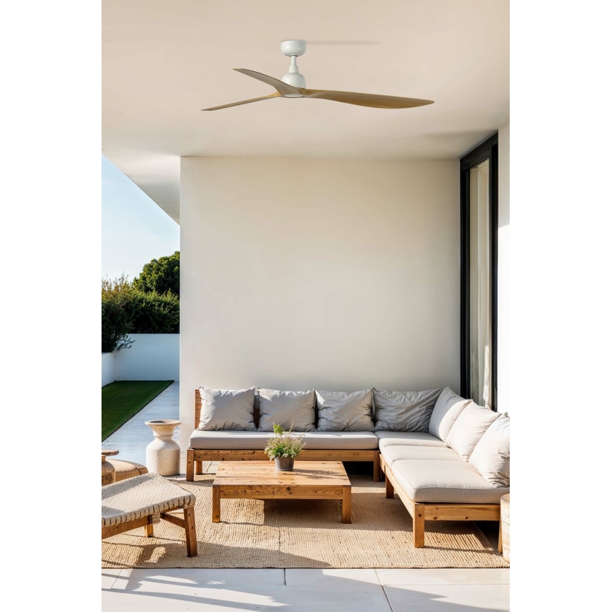 FARO 34361 - Ανεμιστήρας οροφής OUTWOOD L καφέ/λευκό διάμετρος 150 cm IP44 + τηλεχειριστήριο