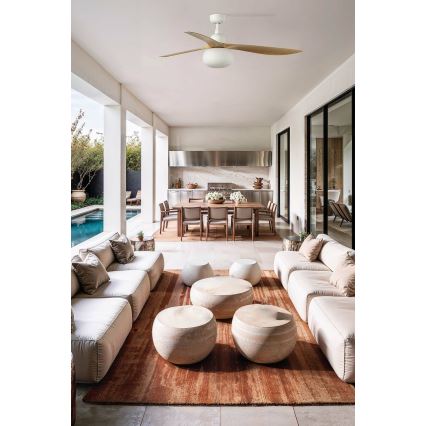 FARO 34361WT-11L - Ανεμιστήρας οροφής OUTWOOD L 1xE27/15W/230V καφέ/λευκό Ø 150 cm Wi-Fi Tuya IP44 + τηλεχειριστήριο