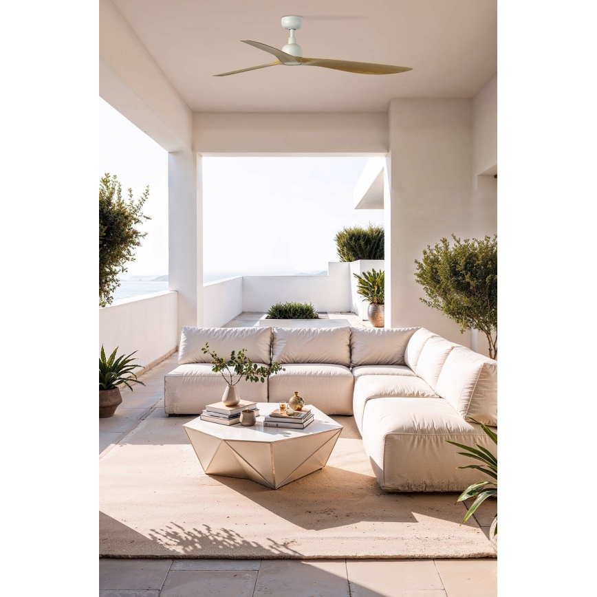 FARO 34361WT - Ανεμιστήρας οροφής OUTWOOD L καφέ/λευκό διάμετρος 150 cm Wi-Fi Tuya IP44 + τηλεχειριστήριο