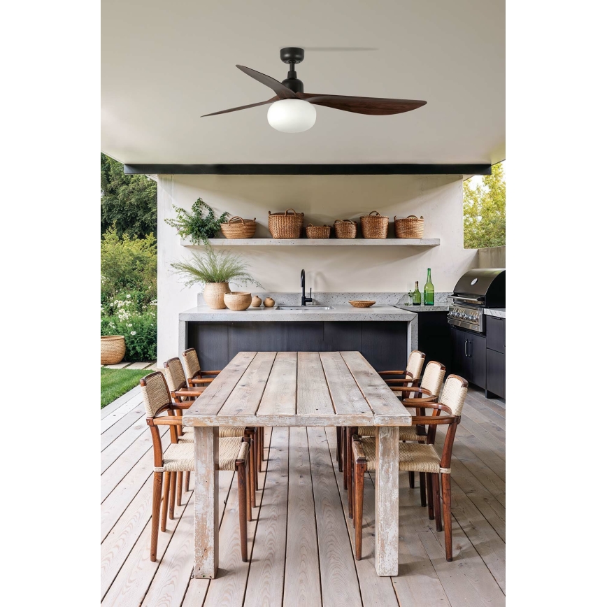 FARO 34362WT-11L - Ανεμιστήρας οροφής OUTWOOD L 1xE27/15W/230V καφέ/μαύρο διάμετρος 150 cm Wi-Fi Tuya IP44 + τηλεχειριστήριο