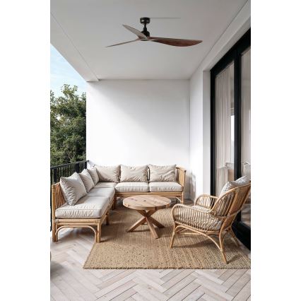 FARO 34362WT - Ανεμιστήρας οροφής OUTWOOD L καφέ/μαύρο διάμετρος 150 cm Wi-Fi Tuya IP44 + τηλεχειριστήριο