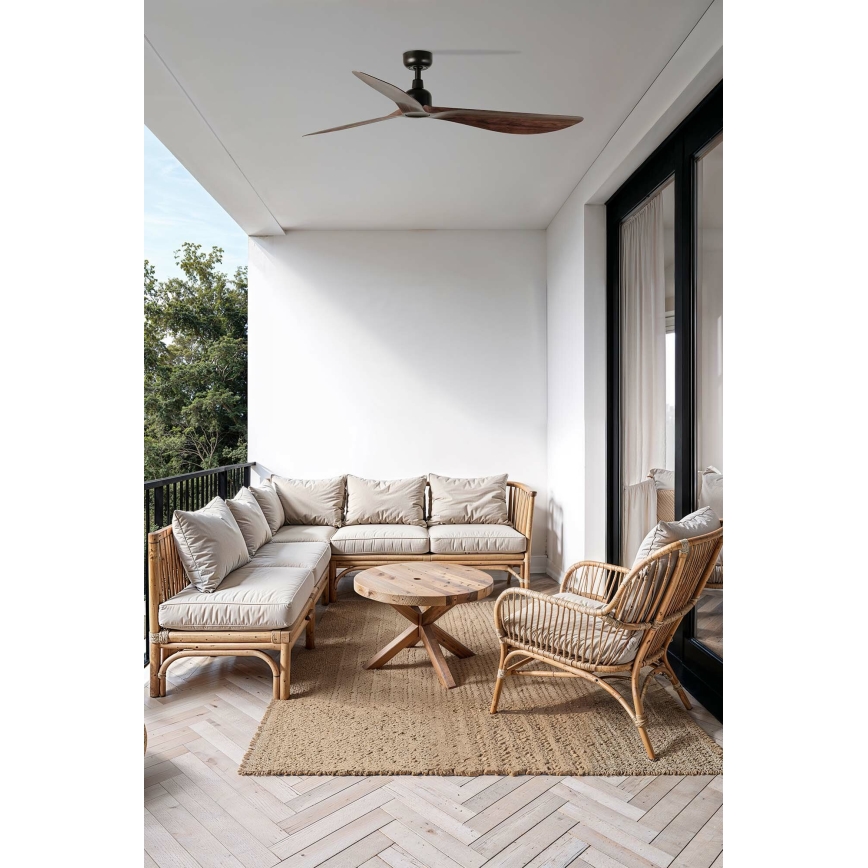 FARO 34362WT - Ανεμιστήρας οροφής OUTWOOD L καφέ/μαύρο διάμετρος 150 cm Wi-Fi Tuya IP44 + τηλεχειριστήριο