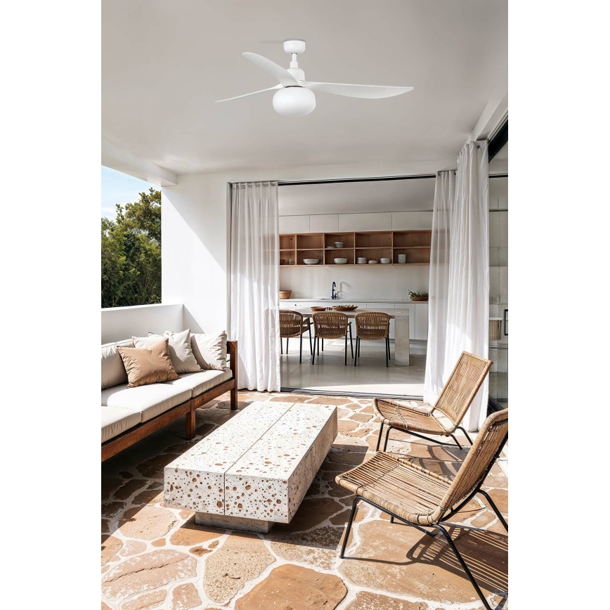 FARO 34363WT-11L - Ανεμιστήρας οροφής OUTWOOD L 1xE27/15W/230V λευκός Ø 150 cm Wi-Fi Tuya IP44 + τηλεχειριστήριο