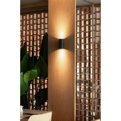 FARO 40543 - Φωτιστικό τοίχου SOLE 2xGU10/8W/230V μαύρο αυλακωτό στρογγυλό