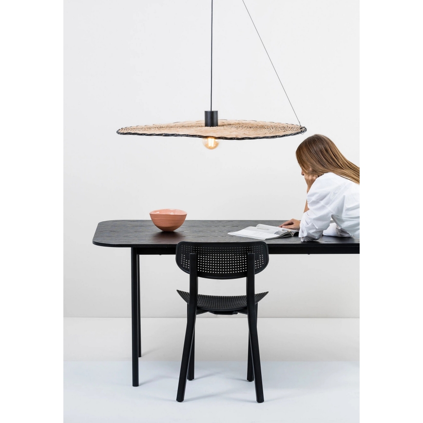 FARO 68590-70 - Κρεμαστό φωτιστικό οροφής μονόφωτο COSTAS 1xE27/15W/230V d. 100 cm μαύρο/rattan