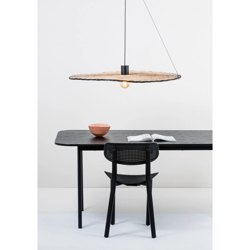FARO 68590-70 - Κρεμαστό φωτιστικό οροφής μονόφωτο COSTAS 1xE27/15W/230V d. 100 cm μαύρο/rattan