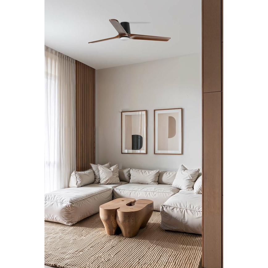 FARO 33839WT-1TW - Ανεμιστήρας οροφής LED Dimmable HEYWOOD TUB L LED/10W/230V 2700/4000/6000K πεύκο/μαύρο διάμετρος 132 cm Wi-Fi Tuya + τηλεχειριστήριο