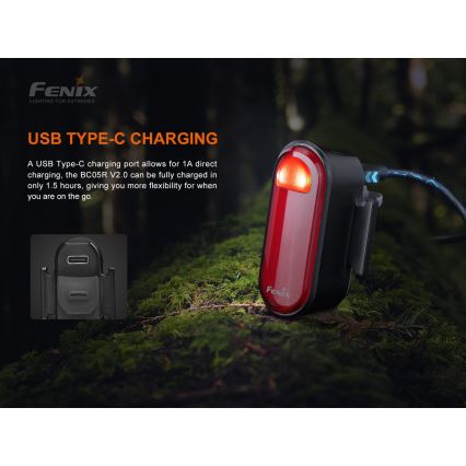 Fenix BC05RV20 - LED Επαναφορτιζόμενος φακός ποδηλάτου LED / USB IP66 15 lm 120 ώρες