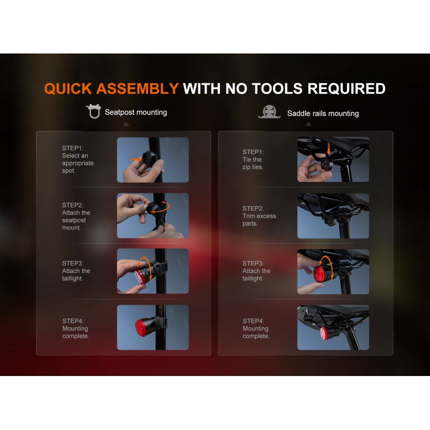 Fenix BC06R - LED Dimmable επαναφορτιζόμενο φως ποδηλάτου LED/USB IP66 90 lm 24,5 h 560 mAh