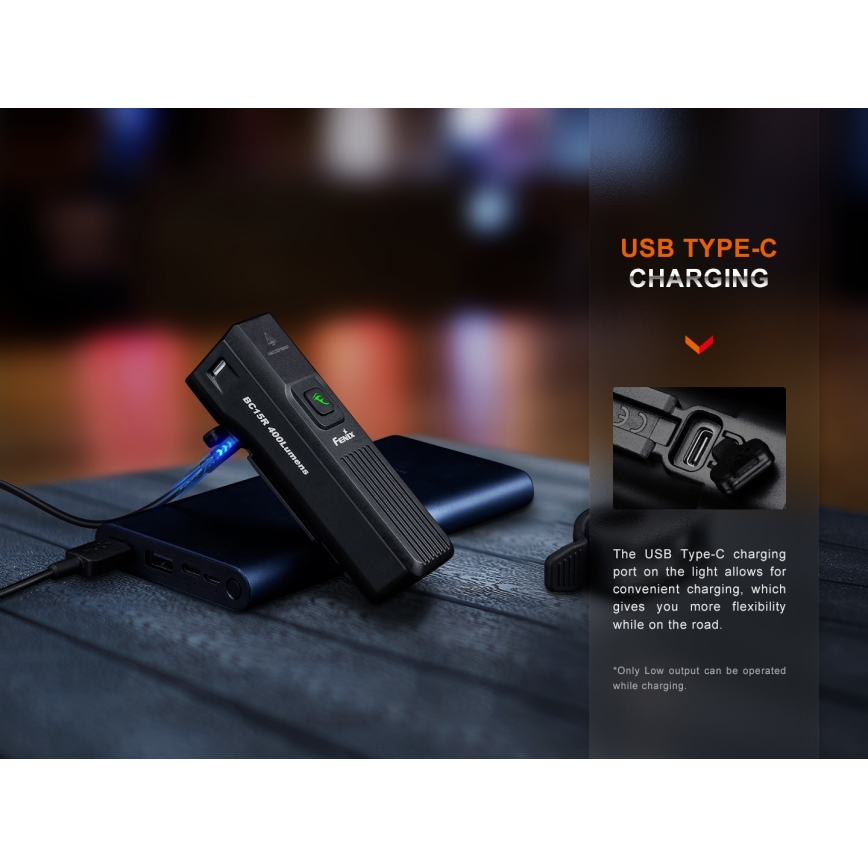 Fenix BC15R - LED Dimmable επαναφορτιζόμενο φως ποδηλάτου LED/USB IP66 400 γυαλιστερό 31,5 h 2600 mAh