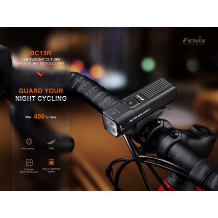 Fenix BC15R-LED Dimmable επαναφορτιζόμενο φως ποδηλάτου LED/USB IP66 400 lm 31,5 hours