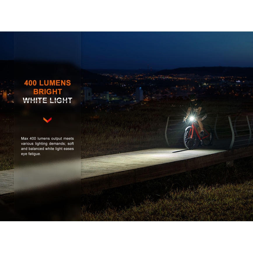 Fenix BC15R - LED Dimmable επαναφορτιζόμενο φως ποδηλάτου LED/USB IP66 400 γυαλιστερό 31,5 h 2600 mAh