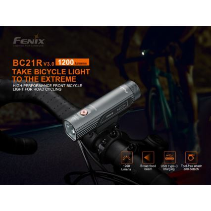 Fenix BC21RV30 - LED Επαναφορτιζόμενο φως ποδηλάτου LED / USB IP68 1200 lm 33 ώρες