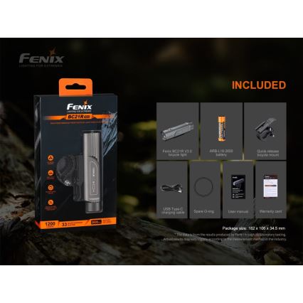 Fenix BC21RV30 - LED Επαναφορτιζόμενο φως ποδηλάτου LED / USB IP68 1200 lm 33 ώρες