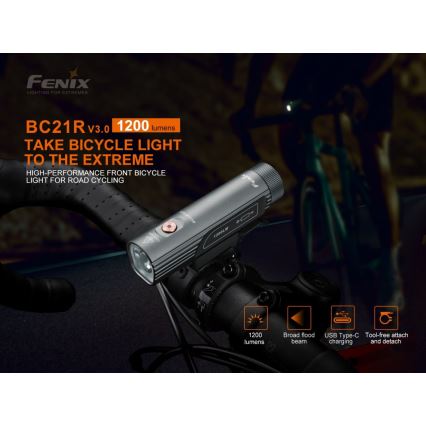 Fenix BC21RV30 - LED Επαναφορτιζόμενο φως ποδηλάτου LED / USB IP68 1200 lm 33 ώρες