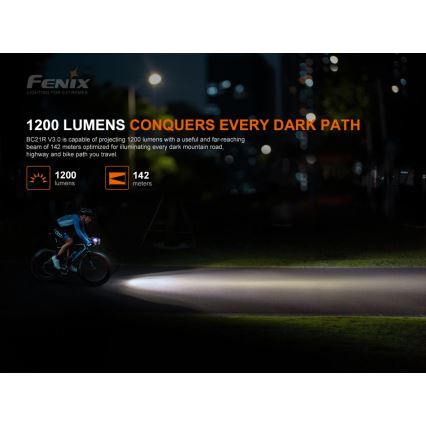 Fenix BC21RV30 - LED Επαναφορτιζόμενο φως ποδηλάτου LED / USB IP68 1200 lm 33 ώρες