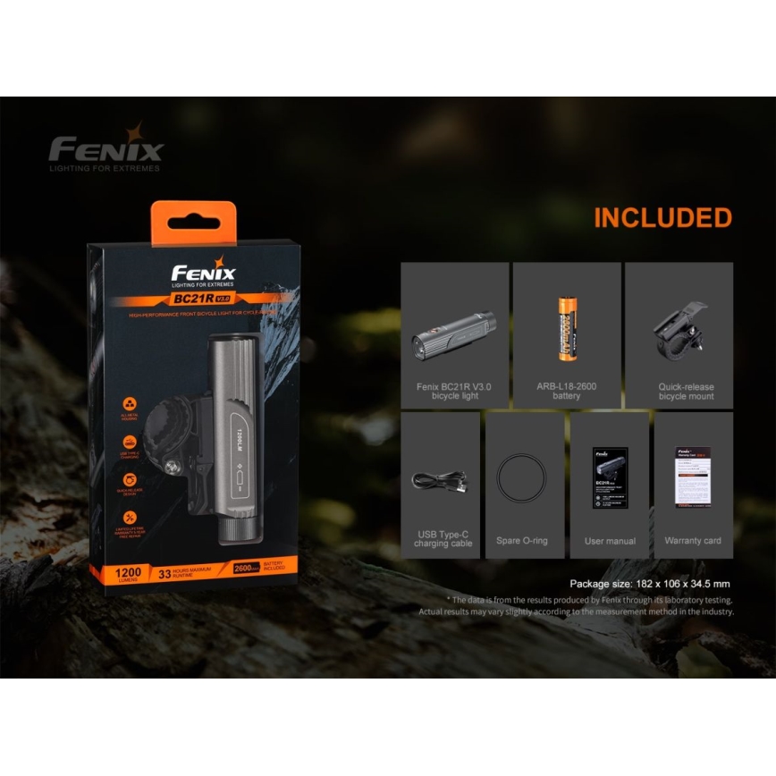 Fenix BC21RV30 - LED Επαναφορτιζόμενο φως ποδηλάτου LED / USB IP68 1200 lm 33 ώρες