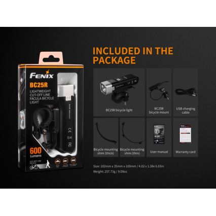 Fenix BC25R - LED Επαναφορτιζόμενο φωτιστικό ποδηλάτου LED / USB IP66