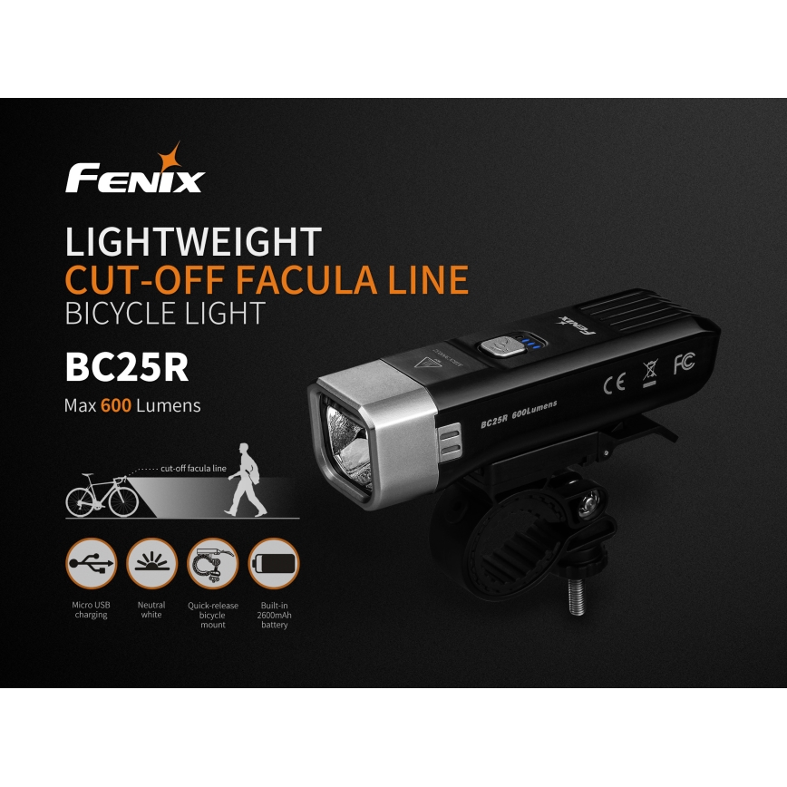 Fenix BC25R - LED Επαναφορτιζόμενο φωτιστικό ποδηλάτου LED / USB IP66