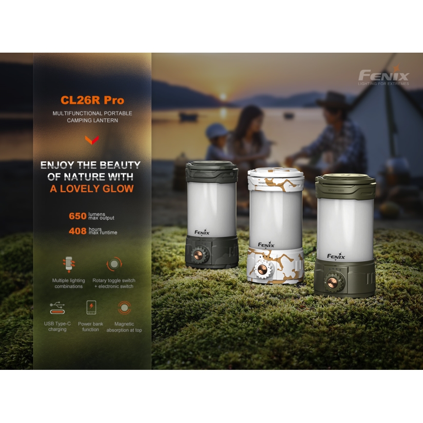 Fenix CL26RPROOLI - LED Dimming φορητό επαναφορτιζόμενο φωτιστικό LED/USB IP66 650 γυαλιστερό 408 h 5000 mAh πράσινο