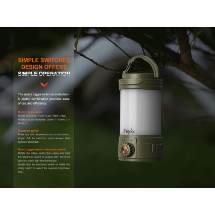 Fenix CL26RPROOLI - LED Dimming φορητό επαναφορτιζόμενο φωτιστικό LED/USB IP66 650 γυαλιστερό 408 h 5000 mAh πράσινο