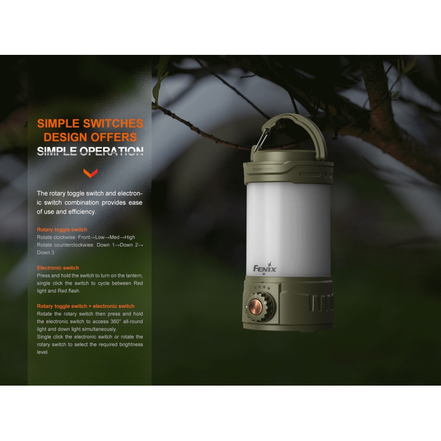 Fenix CL26RPROOLI - LED Dimming φορητό επαναφορτιζόμενο φωτιστικό LED/USB IP66 650 γυαλιστερό 408 h 5000 mAh πράσινο
