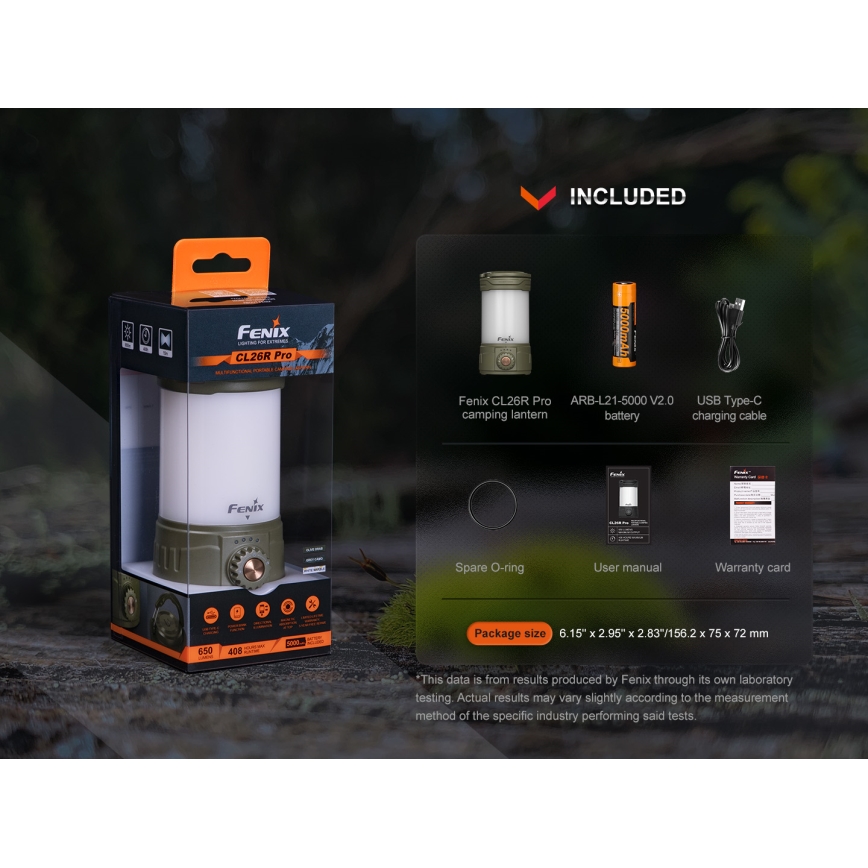 Fenix CL26RPROOLI - LED Dimming φορητό επαναφορτιζόμενο φωτιστικό LED/USB IP66 650 γυαλιστερό 408 h 5000 mAh πράσινο