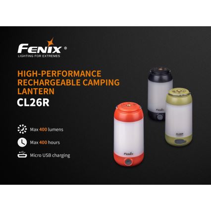 Fenix CL26RRED - LED Dimming φορητό επαναφορτιζόμενο φωτιστικό LED/USB/2xCR123A IP66 400 γυαλιστερό 400 h 2600 mAh πορτοκαλί