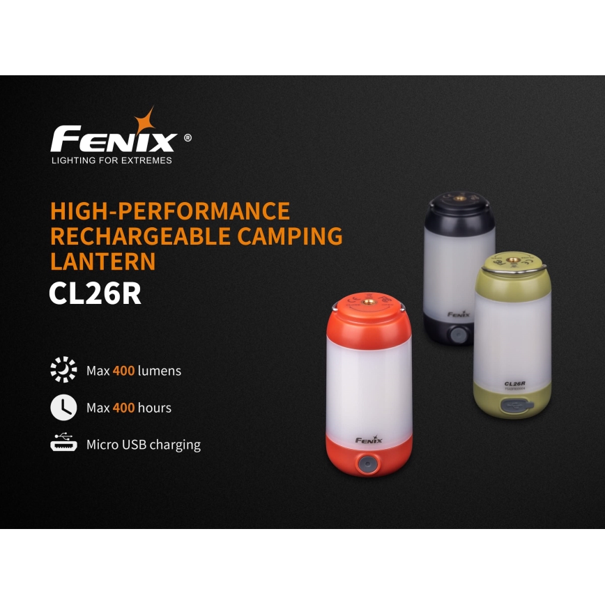 Fenix CL26RRED - LED Dimming φορητό επαναφορτιζόμενο φωτιστικό LED/USB/2xCR123A IP66 400 γυαλιστερό 400 h 2600 mAh πορτοκαλί