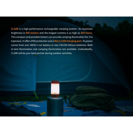 Fenix CL26RRED - LED Dimming φορητό επαναφορτιζόμενο φωτιστικό LED/USB/2xCR123A IP66 400 γυαλιστερό 400 h 2600 mAh πορτοκαλί