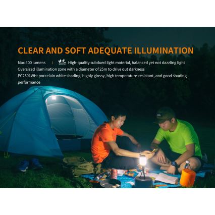 Fenix CL26RRED - LED Dimming φορητό επαναφορτιζόμενο φωτιστικό LED/USB/2xCR123A IP66 400 γυαλιστερό 400 h 2600 mAh πορτοκαλί
