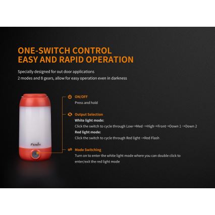 Fenix CL26RRED - LED Dimming φορητό επαναφορτιζόμενο φωτιστικό LED/USB/2xCR123A IP66 400 γυαλιστερό 400 h 2600 mAh πορτοκαλί