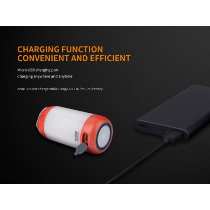 Fenix CL26RRED - Φορητός επαναφορτιζόμενος LED φακός με ρύθμιση φωτεινότητας LED/USB/2xCR123A IP66 400 lm 400 ώρες 2600 mAh πορτοκαλί